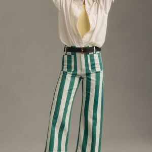Maeve Teal and White Striped Pants